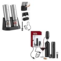 Electric Salt and Pepper Grinder Set with Charging Base and 4-in-1 Black Wine Opener Gift Set