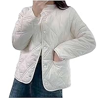 Womens Winter Coats Fashionable Diamond Plaid Round Neck Button Coats Casual Lightweight Warm Short Jackets