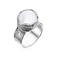 JEAN RACHEL JEWELRY 925 Sterling Silver Ring With Wide/Bold Fresh Water Pearl, Vintage Look, Hypoallergenic, Nickel and Lead-free, Artisan Handcrafted Designer Collection, Made in Israel