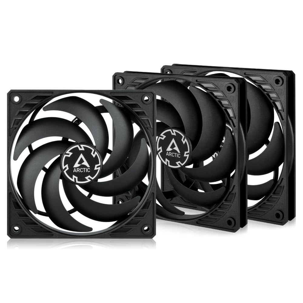 ARCTIC P12 Slim PWM PST (3 Pack) - 120 mm Case Fan with PWM Sharing Technology (PST), Pressure-optimised, Quiet Motor, Computer, Extra Slim, 300-2100 RPM - Black