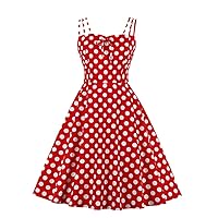 Women's 1950s Vintage A Line Rockabilly Dress Polka Dots Floral Print Swing Evening Party Cocktail Dress
