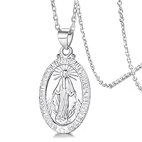 FaithHeart Sterling Silver Virgin Mary Necklace with 20 Inches Rolo Chain for Women S925 Jewelry