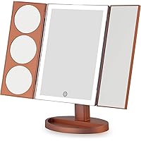 MIRRORVANA® X-Large Vanity Makeup Mirror with LED Lights | 360° Rotatable Extravagant Trifold Cosmetic Mirror with 10X, 5X, 3X Magnification for Women, Teens and Girls (Rose Gold)
