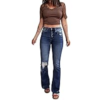 Zip Up Bootcut Jeans for Women Trendy Elastic Butt Lifting Wide Leg Boot Cut Denim Pants Stretch Slim Fit Stretchy