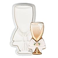 Flycalf Wedding Cookie Cutter with Plunger Stamps Handle Champagne Glass Bridal Shower Holiday PLA Cake Baking Cutter Molds Gifts for Kids Decorative 3.5