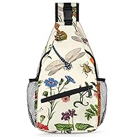 Summer Butterfly Dragonfly Flower And Leaf Sling Backpack for Men Women, Casual Crossbody Shoulder Bag, Lightweight Chest Bag Daypack for Gym Cycling Travel Hiking Outdoor Sports