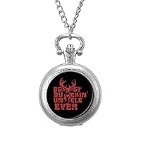 Best Bukin'Uncle Ever Classic Quartz Pocket Watch with Chain Arabic Numerals Scale Watch