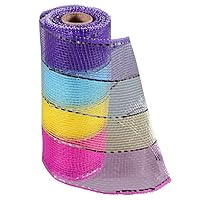 Florist Crafting Easter Decorative Mesh Ribbon Roll with Silver Accent - 6 in x 5 yds (Purple, Blue, Yellow, Pink)