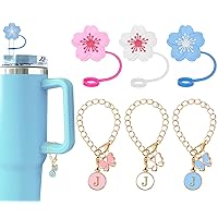（3 +3) YILANCOL Straw Cover Compatible with Stanley Tumbler 3PCS Straw Toppers with 3 Initial Letter Butterfly Charms Personalized Handle Charm For Stanley Tumbler Cup