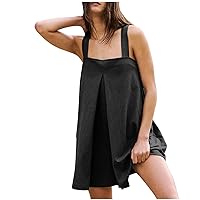 Womens Casual Loose Fit Sleeveless Romper Shorts Scoop Neck Spaghetti Strap Overalls Jumpsuits Summer Outfits