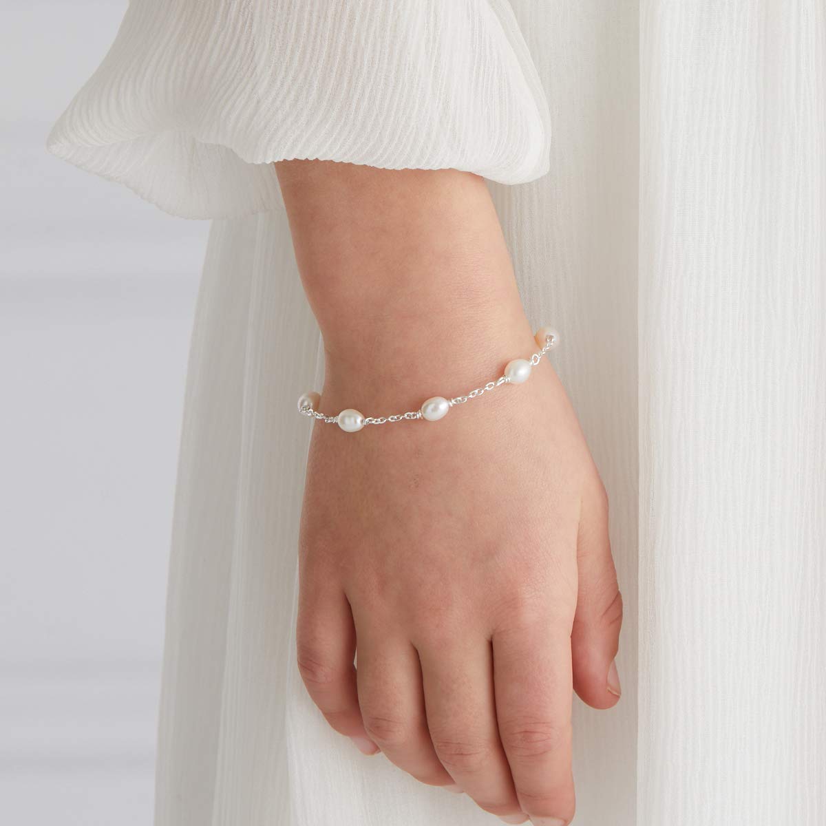 Molly B London Sterling Silver & Pearl Bracelet. Adjustable, Dainty Jewelry Bracelets For Girls, June Birthstone. Perfect First Communion Gifts For Girls, Baptism Gifts, Birthday Gift, Sweet 16