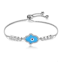 Vito Evil Eye Bracelets for Women, Hamsa Hand of Fatima Protection Cubic Zirconia Adjustable Bracelets Jewelry Mother's Day Gift for Mom Daughter Ladieses