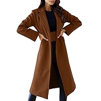 Womens Solid Color Lapel Double Breasted Coat Winter Long Button Woolen Coat Formal Long Jackets for Women