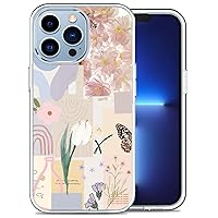 Aesthetic Cute Retro Style Vintage Collage Pattern Protective case for iPhone 14 Pro, Trendy Designed Pink Flowers TPU Bumper Shockproof iPhone Case Support Wireless Charging