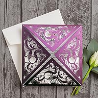 Purple Wedding Invitation Romantic Wedding Invitation Cards Customized or Blank - Set of 50 pcs