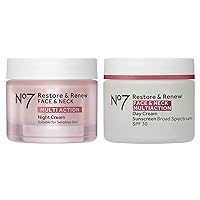 No7 Restore & Renew Day & Night Moisturizing Cream Bundle - Includes Multi Action Day Cream with SPF 30 and Multi Action Night Cream for Face and Neck - 2-Piece Bundle