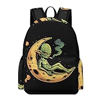 Space Weed Smoking Moon Alien Laptop Backpack for Women Men Cute Shoulder Bag Printed Daypack for Travel Sports Work, 42x30x15cm
