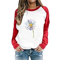 Women's Long Sleeve Shirts Crewneck Floral Print Tees Basic Tops Lightweight T Shirts Trendy 2023