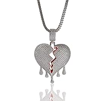 Jewelry Hip Hop Iced Out Broke Heart Chain Bling Pendant 18K Gold Plated Necklace for Men Women