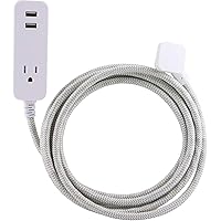 Cordinate Designer 1-Outlet 2-USB Charging Extension Cord with Surge Protection, Gray Braided Décor Fabric Cord, 10 ft, 2.4A USB Charging Ports, with Tamper Resistant Safety Outlets, 37917