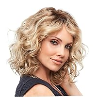 Naisicore Short Blonde Wigs, Gold Short Curly Water Wave Hair Wigs, Anti-Warping Curly Synthetic Hair for Women Daliy Use