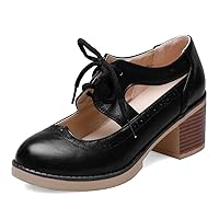 Women's Pump Oxfords Brogues Cutout Wingtip Lace Up Chunky Block Heel Vintage Mary Jane Dress Shoes