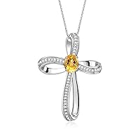 Sterling Silver Cross Necklace: Gemstone & Diamond Pendant, 18 Chain, 8X6MM Birthstone, Elegant Women's Jewelry