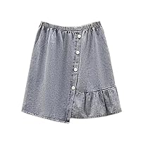 Women's Summer Plus Size High Waist Slim Denim Skirt Solid Loose Pleated A-Line Skirt