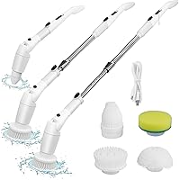 VEWIOR Electric Spin Scrubber, Cordless Cleaning Brush with Display and 3 Adjustable Angle 2 Speeds 4 Replaceable Brush Heads, Power Shower Scrubber with Extension Handle for Floor Bathroom Tile Grout