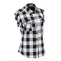 Milwaukee Leather Women's Flannel Checkered Button Down Sleeveless Cut Off Shirt w/Frill Arm