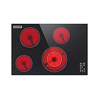 Empava Electric Cooktop, 30 inch 4 Burners, Built in Radiant Stove, Including Dual Zone Element, Ceramic Glass Smooth Surface in Black, ETL Certified, All Kinds of Cookware, 220-240V, No Plug