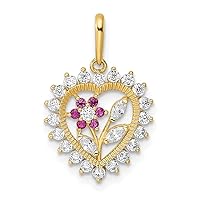 14k Gold Polished White and Pink CZ Cubic Zirconia Simulated Diamond Flower Love Heart Pendant Necklace Measures 20x13mm Wide 1.75mm Thick Jewelry for Women