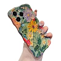 Caseative Retro Flower Floral Oil Painting Compatible with iPhone Case (Green,iPhone 14 Pro Max)