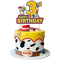 1 Pcs Toy Inspired Story Cake Topper 3rd Birthday，Story 3rd Birthday Cake Topper for Boys Girls 3rd Birthday Decorations Party Supplies, Happy 3rd