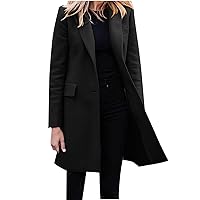 Mid Length Trench Coats for Women Solid Classic Open Front Business Jacket Fall Fashion Blazers Long Sleeve Coat