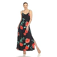 white mark Women's Floral Print Spaghetti Strap Side Slit Maxi Dress