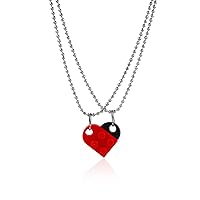 2Pcs Red Love Heart Brick Beads Chian Pendant Necklace for Women Men Girl Boy Best Friend Detachable Peach Heart Friendship BFF Necklace Valentine's Day Jewelry Gift