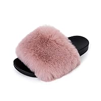 FUNKYMONKEY Women's Slides Faux Fur Cute Slip On Fuzzy Slippers Comfort Flat Sandals