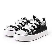 PATPAT Toddler Kid Boys and Girls Slip On Sneakers, Toddler Sneakers Little Kid Big Kid Shoes Canvas Sneaker Toddler Shoes Black