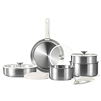 CAROTE 12pcs Pots and Pans Set, Stainless Steel Cookware Set Detachable Handle, Induction Kitchen Cookware Sets with Removable Handle, RV Cookware Set, Oven Safe, Camping Cookware
