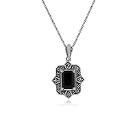 Gemondo Marcasite Necklace, Sterling Silver Art Deco Black Spinel & Marcasite Pendant on 45cm Chain