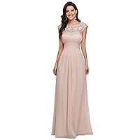 Ever-Pretty Women's Cap Sleeve Ruched Lace Round Neck Chiffon Formal Evening Gowns 09993-US