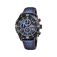 Festina F20519/3 Men's Analogue Quartz Watch with Leather Strap, Blue/black, Stripes