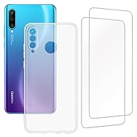 Huawei P30 Lite(6.15 Inch) Design Case with 2 Pack Tempered Glass Screen Protector,for Huawei Nova 4E Slim Soft Silica Gel TPU Transparent Protective Cover.