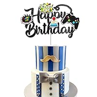 Happy Birthday Video Game Cake Topper Glitter Black Gamer Cake Topper Gaming Cake Topper Video Game Controller Party Supplies for Level Up Birthday Decorations Gamer Themed Party Decorations