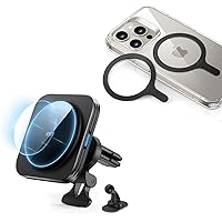 ESR for MagSafe Car Mount Charger + ESR MagSafe Sticker 360, MagSafe Ring, Compatible with MagSafe Car Charger, Air Vent/Dashboard Phone Holder Mount for iPhone 15/14/13/12, Fast Charging, Black