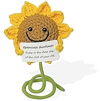 Crochet Sunflower Gift, Positive Emotional Support Flowers with Inspirational Card, Cute Positive Cheer Up Sunshine Gifts for Women 1PC