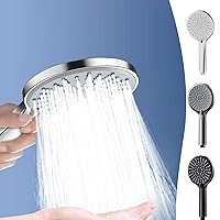 5 Spray Modes High-Pressure Handheld Showerhead - Large Panel Water Saving Multi-functional Easy to Install High-Pressure Shower Head Nozzle for Elderly Adults Bathroom Home Hotel Use (Silver)