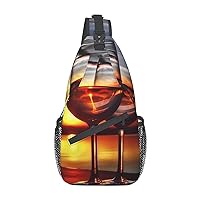 Sunset Wine Glass pint Unisex Chest Bags Crossbody Sling Backpack Lightweight Daypack for Travel Hiking