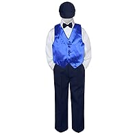 5pc Baby Toddler Kid Boys Navy Pants Hat Bow Tie Royal Blue Vest Suits Set (5)